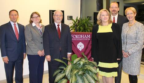 Caption: L-R: Westchester County Executive Rob Astorino; Virginia Roach, Dean of the Graduate School of Education; Anthony Davidson, Dean of the School of Professional and Continuing Studies; Debra McPhee, Dean of the Graduate School of Social Service; Grant Grastorf, Academic Operations Administrator; Dr. Marsha Gordon, President/CEO, Business Council of Westchester. 